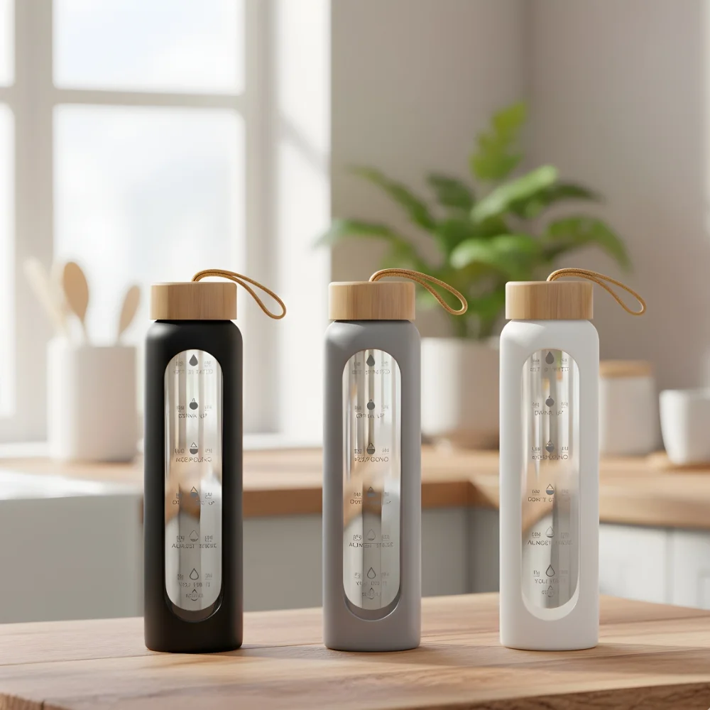 1000 ml Motivational Borosilicate Glass Bottle- Time Marked